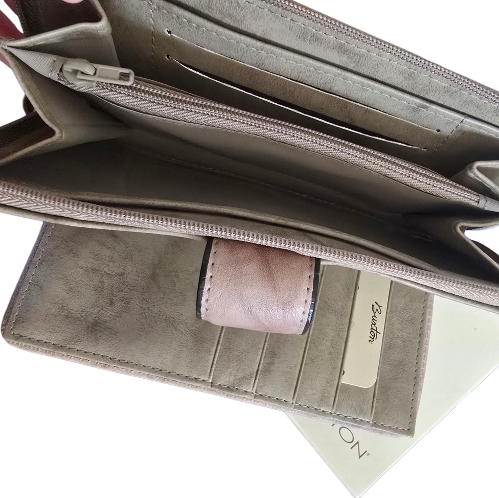NIB Buxton Leather Checkbook Wallet Taupe - Picture 7 of 12